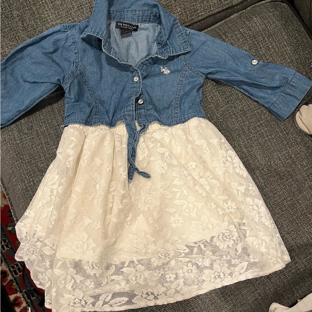 US Polo Assn denim and lace dress toddler